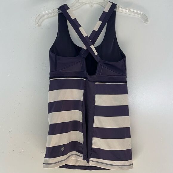 Lululemon Stuff your Bra Striped Navy White Padded Tank Top Crisscross Back 6 - Picture 5 of 8